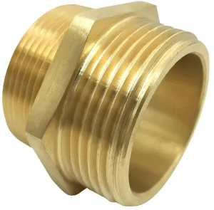 1-1/2" NPT x 1-1/2" NST (NH) Brass Hexagon Nipple Fitting - Fire Equipment Hex Nipple Double Male Fire Hose Adapter