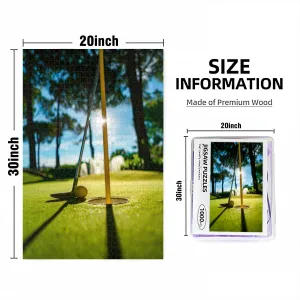 1000 Piece Puzzle for Adults Jigsaw Puzzles 1000 Pieces Hard Challenging Difficult Family Cool Large Mini Golf Yellow Ball a bat Near The Hole at Sunset Puzzles for Adults