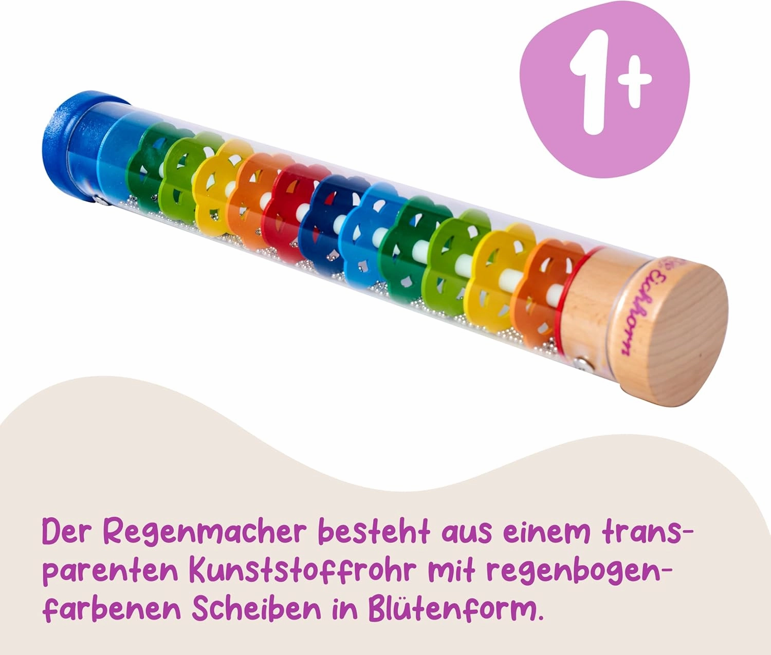 100003446 Rainmaker Made of Solid Wood, Plastic Tube with Metal Balls, 32 x 5 cm
