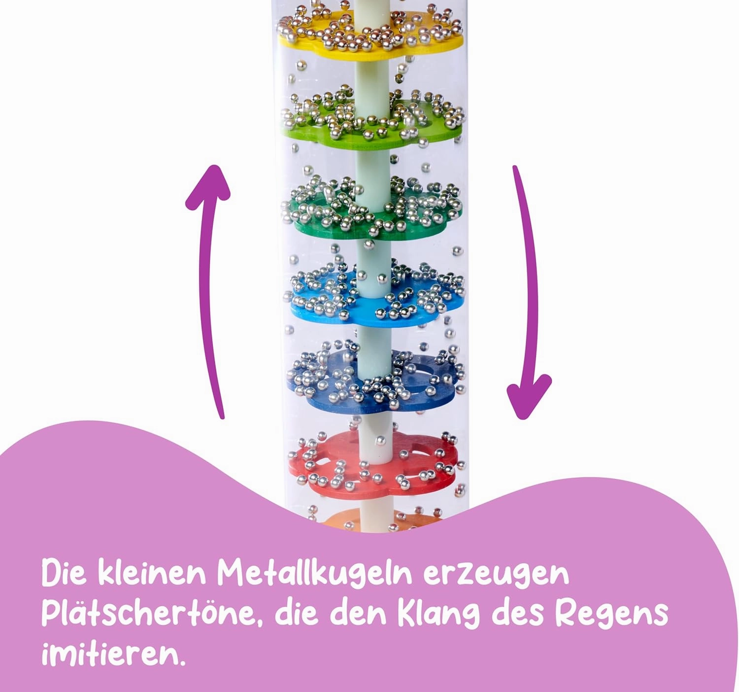 100003446 Rainmaker Made of Solid Wood, Plastic Tube with Metal Balls, 32 x 5 cm