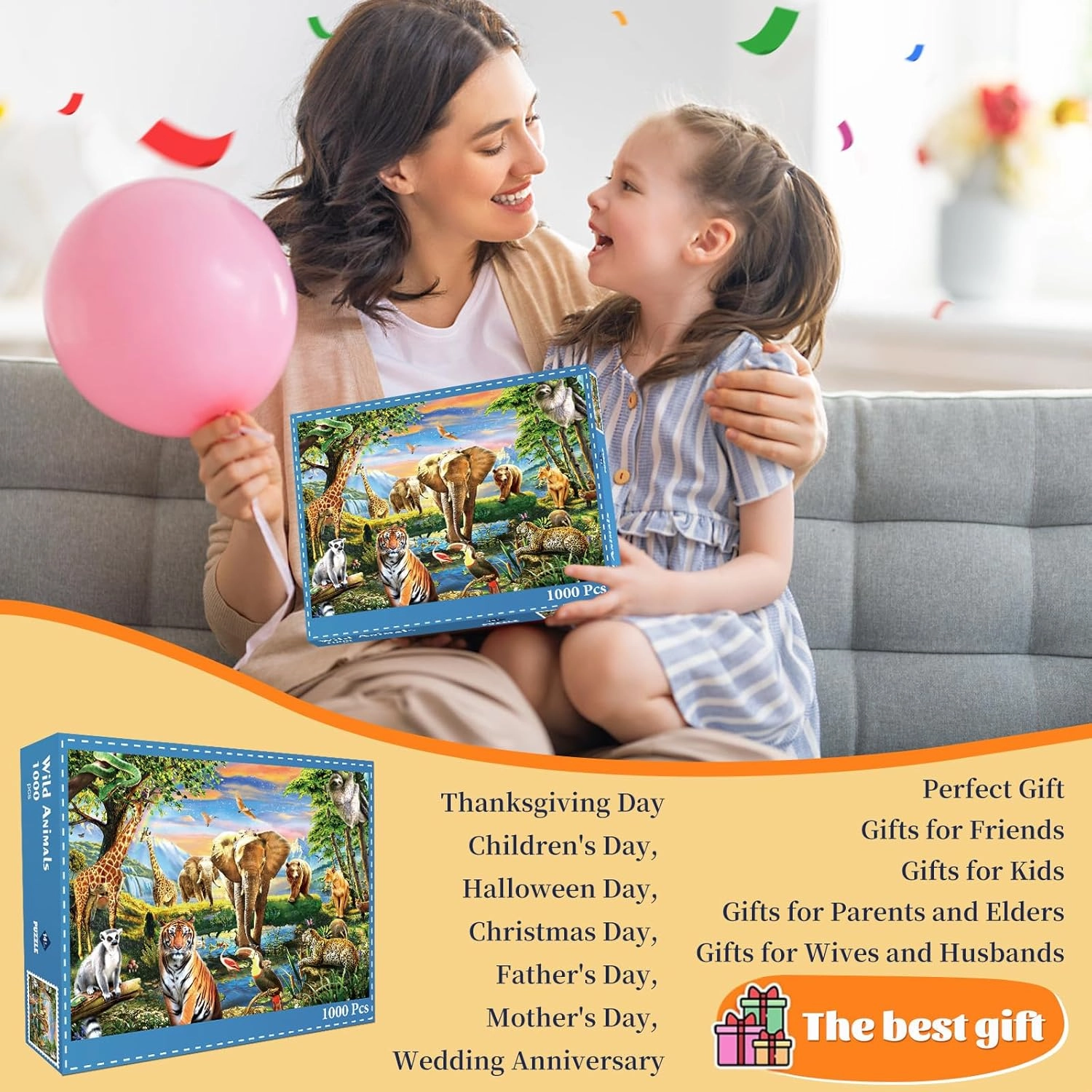 1000 Pieces Puzzles for Adults, Animal World Jigsaw Puzzle Challenging Night Game, Interlock Perfectly No Dust, for House Decoration, Birthday Party Holiday Toy for Kids Boys and Girls
