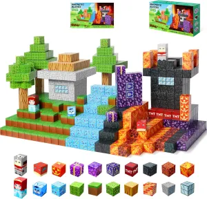 100PCS Magnetic Blocks-1inch -Adventure at Lava World Blocks Set - Magnetic Cubes Building Blocks Toys for Halloween Christmas Birthday Gift - STEM Sensory Toys for 3  Years Old Girl Boys