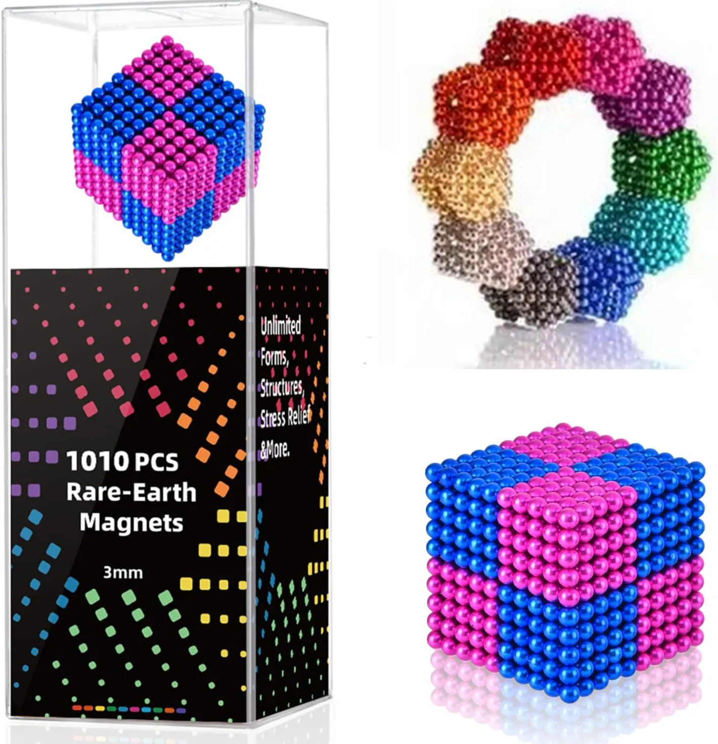 1010pcs Magnetic Building Toys for Teenager Adult Stress Relief Slime Magnetic-Balls Putty Magnet-Beads (1010PCS-B)