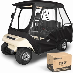 10L0L Golf Cart Driving Enclosure for Club Car DS, 2/4 Passenger Short Roof, Waterproof Windproof Heavy Duty 600D Rain Cover with 4-Sided Clear Windows & Durable Door Zipper, All-Weather Protection
