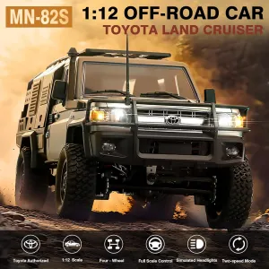 1/12 Scale RC Crawler, MN-82S LC79 RTR RC Truck 4x4 Off Road Vehicles 2.4GHz RC Rock Crawler Car with LED Lights, 7.4V 1200mAh Battery for Adults Hobby Toys (Black)