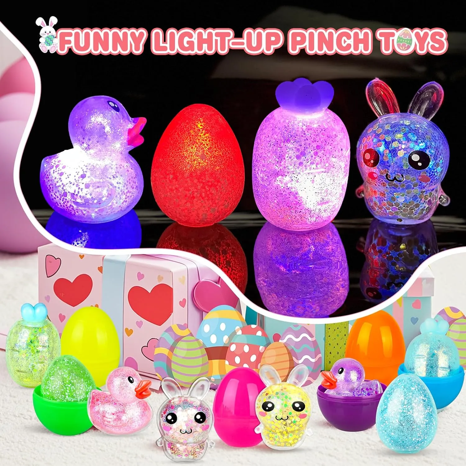 12 Packs Easter Egg Fillers with Light Up Squishy Toys Inside,Easter Basket Stuffers for Kids Prefilled Easter Eggs Easter Gifts for Kids (Over 3 Years Old)