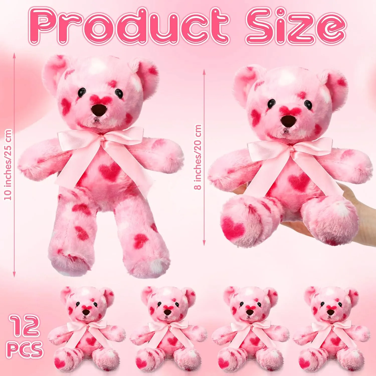 12 Pcs Valentine Bear Stuffed Animal Bulk Bear Plush Toys 10 Inch Soft Cute Animals for Valentine Gift Girlfriend Kids Birthday Wedding Anniversary Party Favor(Pink,Pink Heart Style)