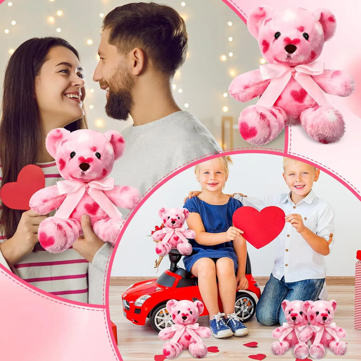 12 Pcs Valentine Bear Stuffed Animal Bulk Bear Plush Toys 10 Inch Soft Cute Animals for Valentine Gift Girlfriend Kids Birthday Wedding Anniversary Party Favor(Pink,Pink Heart Style)