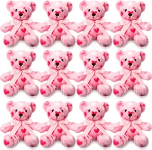 12 Pcs Valentine Bear Stuffed Animal Bulk Bear Plush Toys 10 Inch Soft Cute Animals for Valentine Gift Girlfriend Kids Birthday Wedding Anniversary Party Favor(Pink,Pink Heart Style)