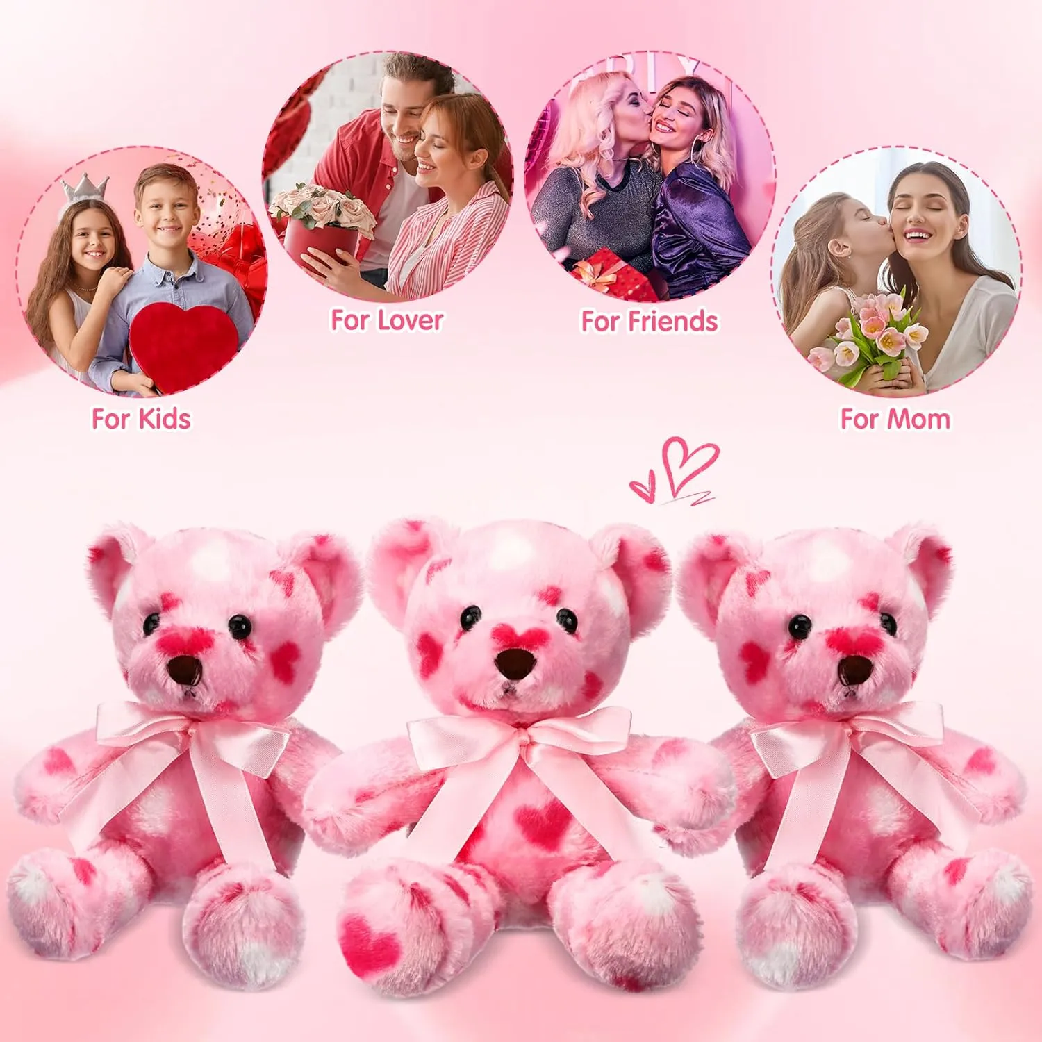 12 Pcs Valentine Bear Stuffed Animal Bulk Bear Plush Toys 10 Inch Soft Cute Animals for Valentine Gift Girlfriend Kids Birthday Wedding Anniversary Party Favor(Pink,Pink Heart Style)