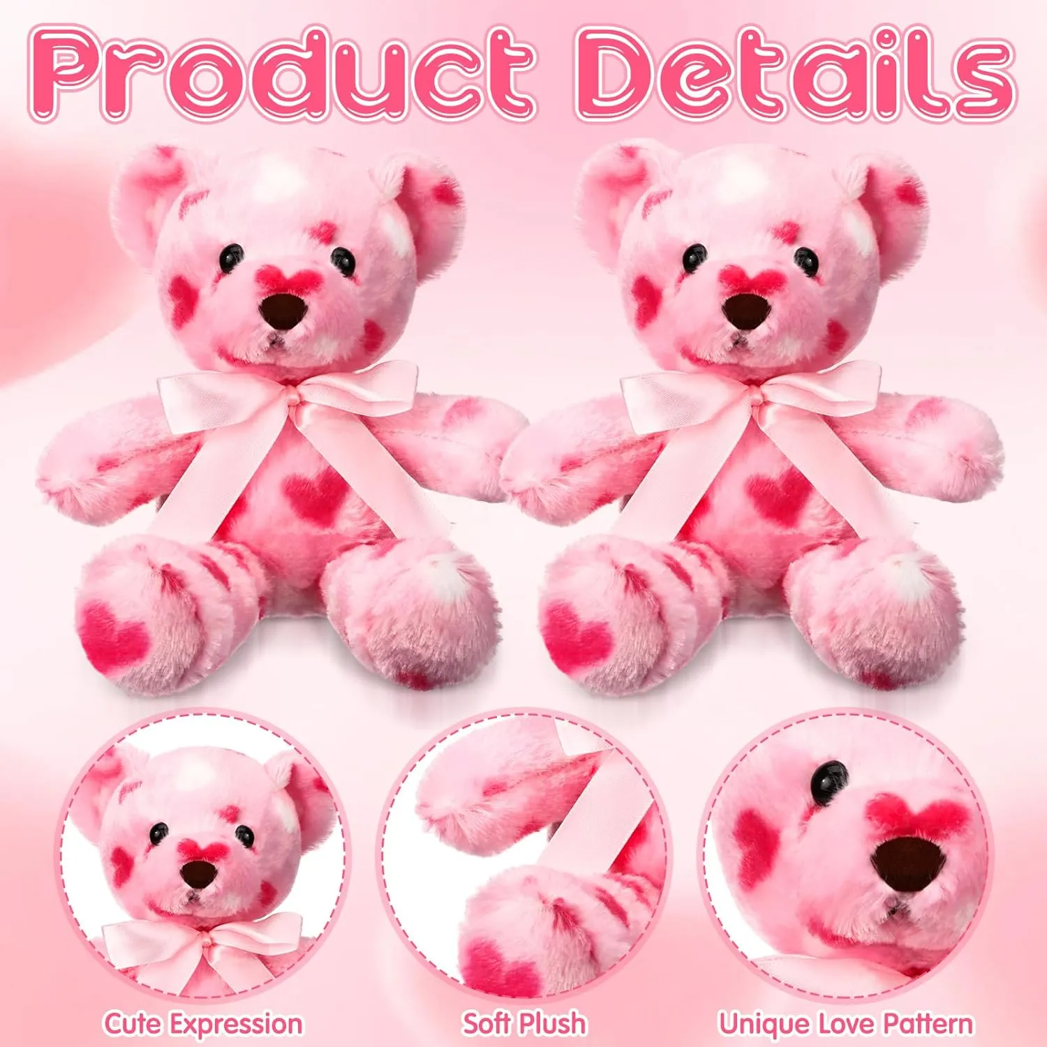 12 Pcs Valentine Bear Stuffed Animal Bulk Bear Plush Toys 10 Inch Soft Cute Animals for Valentine Gift Girlfriend Kids Birthday Wedding Anniversary Party Favor(Pink,Pink Heart Style)