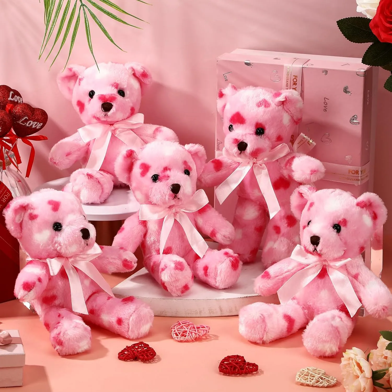 12 Pcs Valentine Bear Stuffed Animal Bulk Bear Plush Toys 10 Inch Soft Cute Animals for Valentine Gift Girlfriend Kids Birthday Wedding Anniversary Party Favor(Pink,Pink Heart Style)