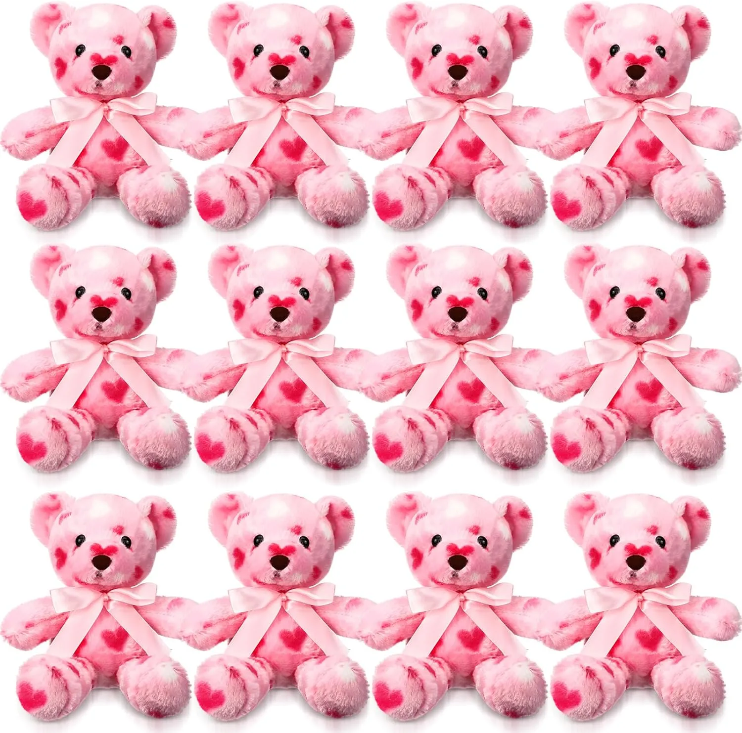 12 Pcs Valentine Bear Stuffed Animal Bulk Bear Plush Toys 10 Inch Soft Cute Animals for Valentine Gift Girlfriend Kids Birthday Wedding Anniversary Party Favor(Pink,Pink Heart Style)
