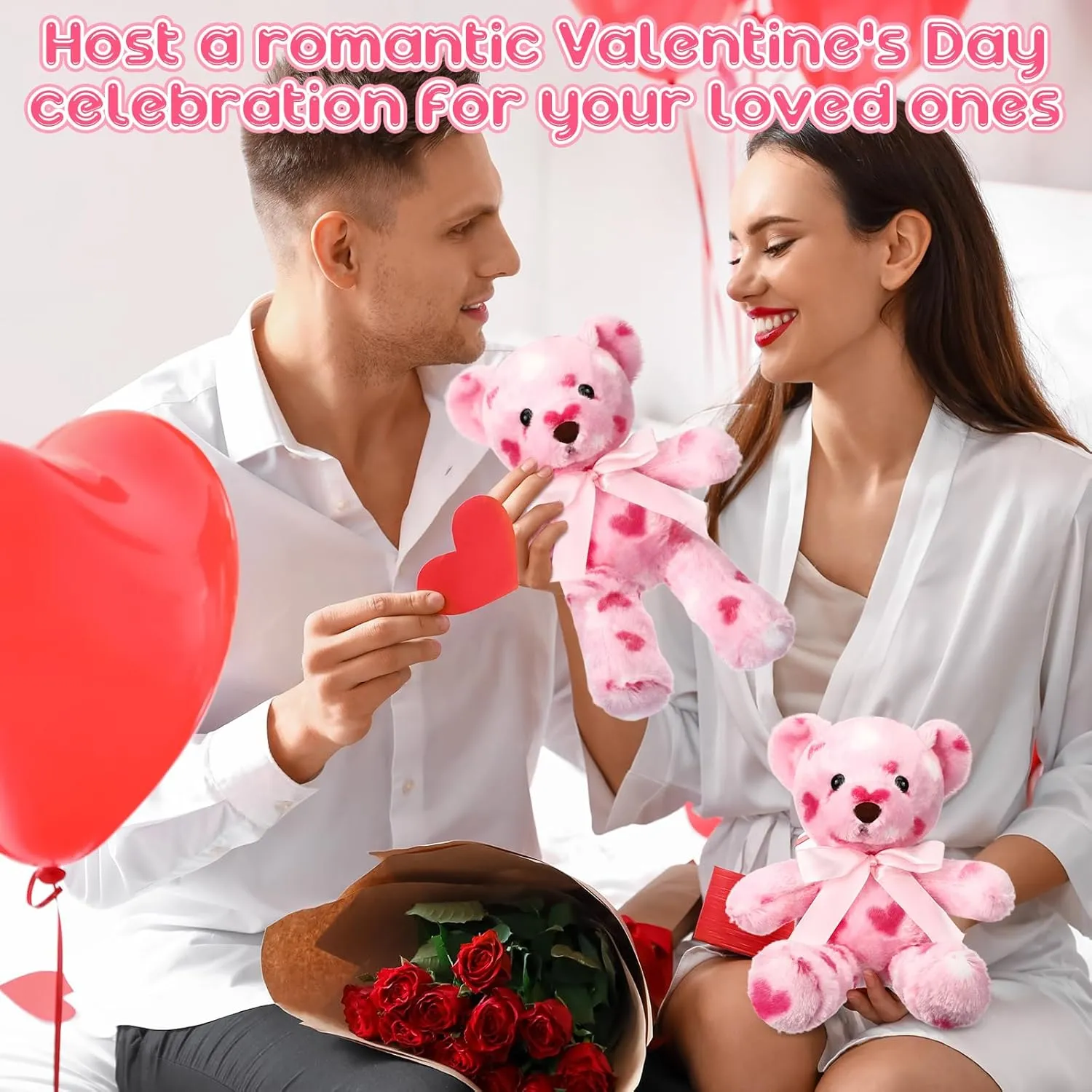 12 Pcs Valentine Bear Stuffed Animal Bulk Bear Plush Toys 10 Inch Soft Cute Animals for Valentine Gift Girlfriend Kids Birthday Wedding Anniversary Party Favor(Pink,Pink Heart Style)