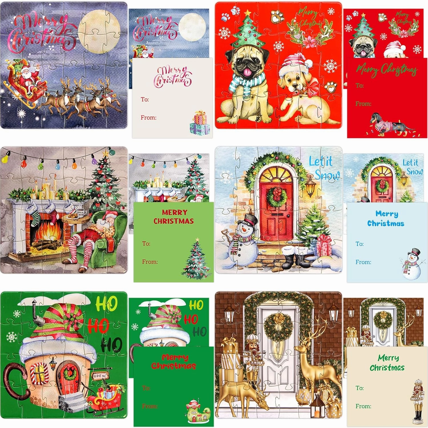12pack Christmas Puzzles for Kids （24 Pieces Each Jigsaw Puzzles） 12 Christmas Cards Party Favors Stocking Stuffer Beginner Puzzle Preschool Toys