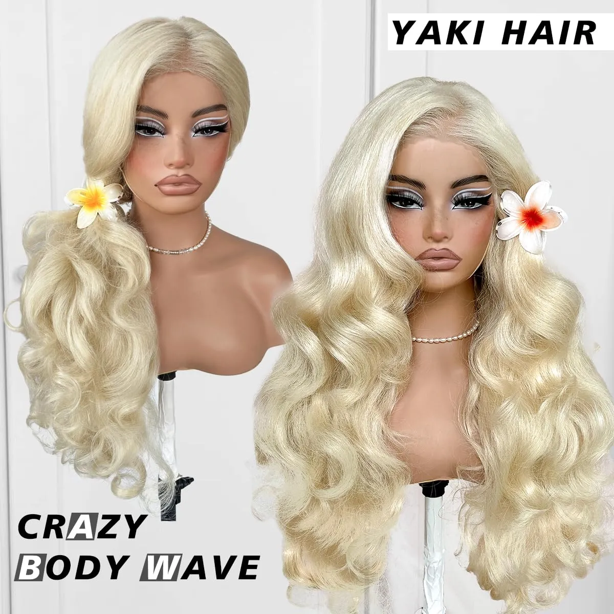 13x6 Glueless Blonde Wig HD 613 Lace Frontal Wig Pre-Cut Yaki Crazy Body Wave Wig Pre-Plucked Synthetic Wear And Go Wig For Cosplay