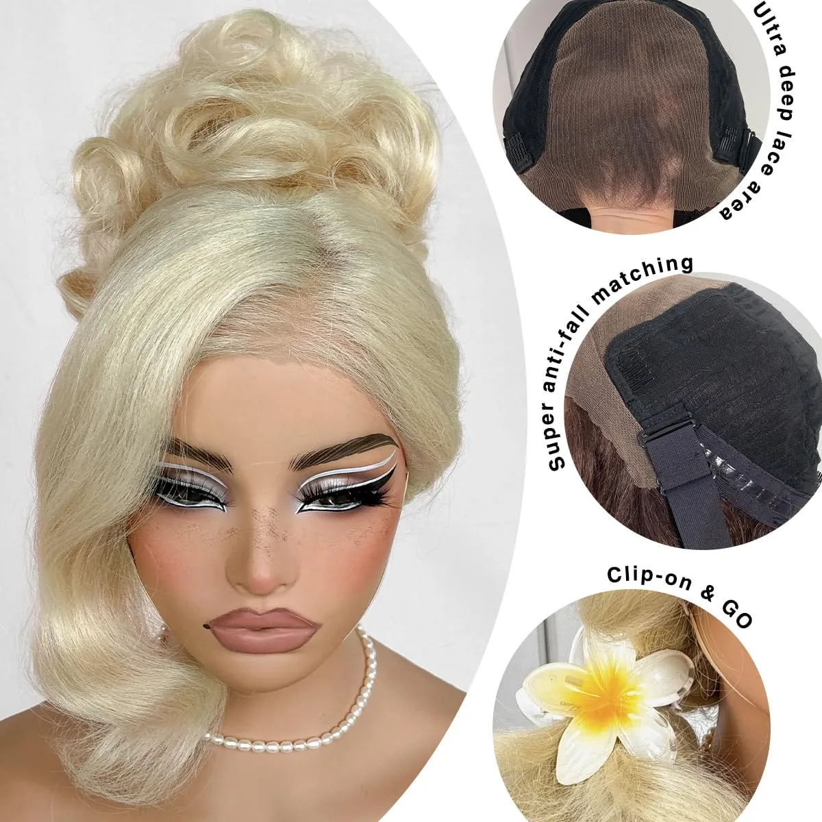 13x6 Glueless Blonde Wig HD 613 Lace Frontal Wig Pre-Cut Yaki Crazy Body Wave Wig Pre-Plucked Synthetic Wear And Go Wig For Cosplay