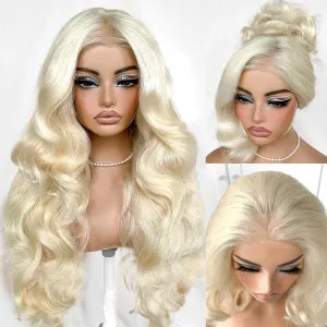 13x6 Glueless Blonde Wig HD 613 Lace Frontal Wig Pre-Cut Yaki Crazy Body Wave Wig Pre-Plucked Synthetic Wear And Go Wig For Cosplay