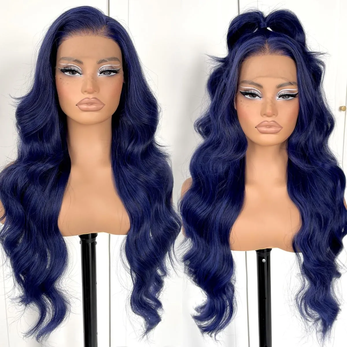 13x6 Glueless Blue Body Wave Lace Front Wig Pre Plucked Synthetic Dark Blue HD Lace front wig for fashion women transparent lace front wig for cosplay party