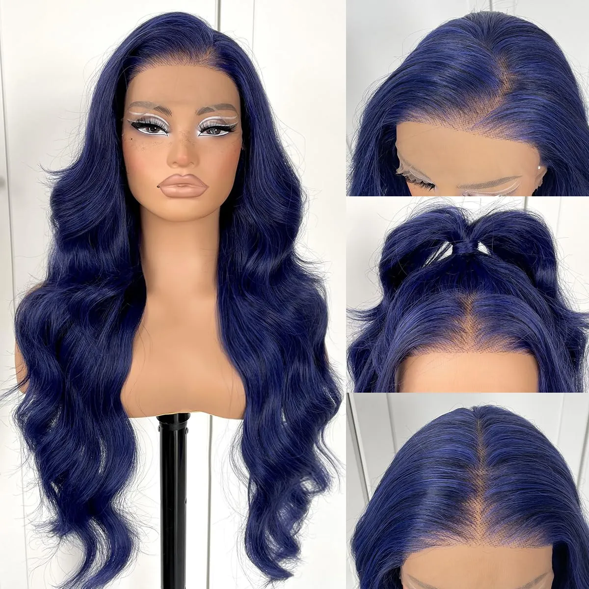 13x6 Glueless Blue Body Wave Lace Front Wig Pre Plucked Synthetic Dark Blue HD Lace front wig for fashion women transparent lace front wig for cosplay party