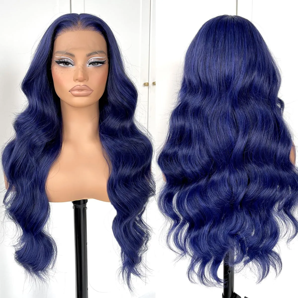 13x6 Glueless Blue Body Wave Lace Front Wig Pre Plucked Synthetic Dark Blue HD Lace front wig for fashion women transparent lace front wig for cosplay party