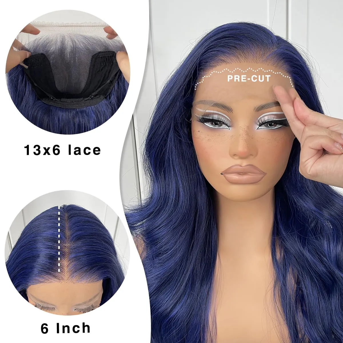 13x6 Glueless Blue Body Wave Lace Front Wig Pre Plucked Synthetic Dark Blue HD Lace front wig for fashion women transparent lace front wig for cosplay party