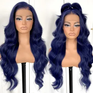 13x6 Glueless Blue Body Wave Lace Front Wig Pre Plucked Synthetic Dark Blue HD Lace front wig for fashion women transparent lace front wig for cosplay party