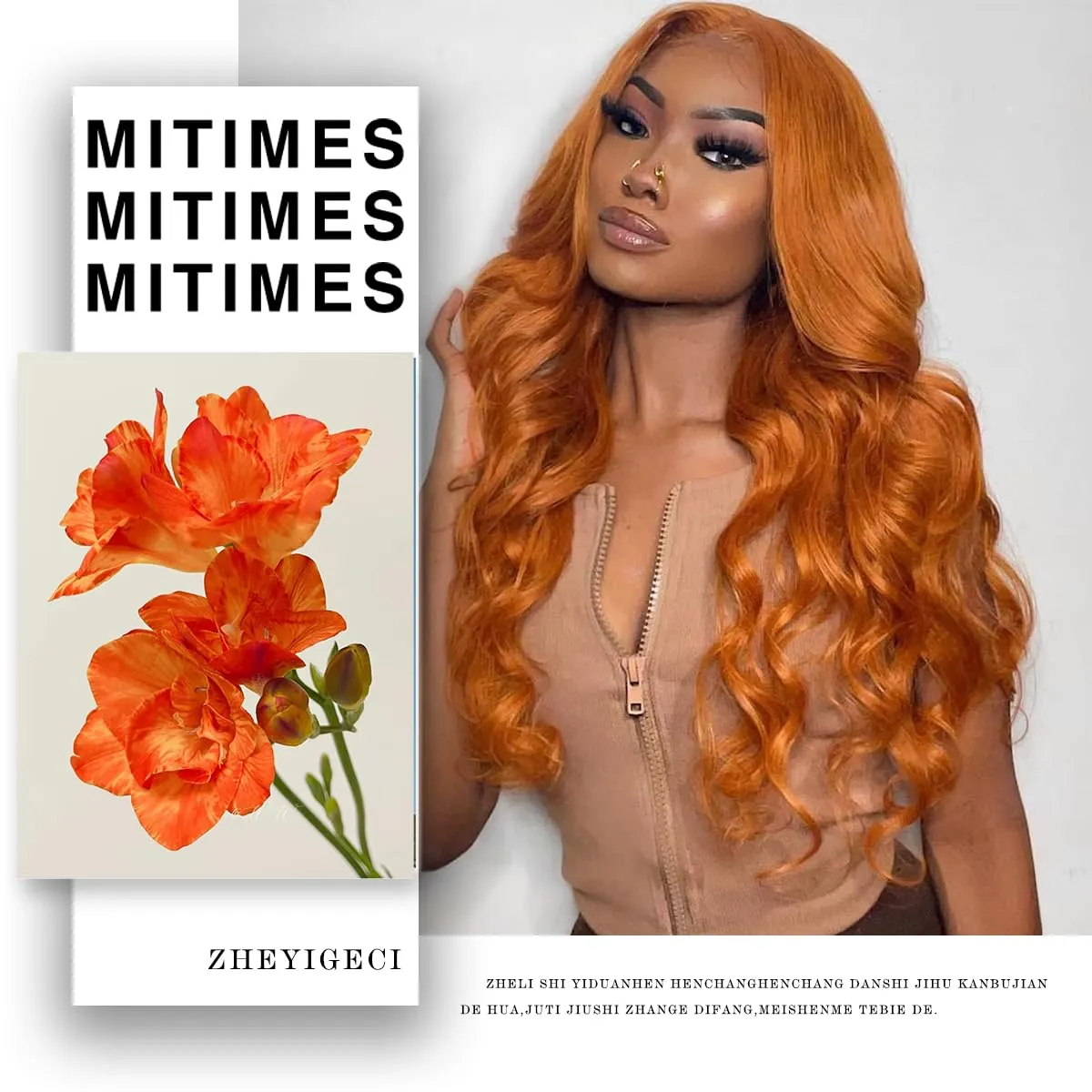 13x6 Glueless Ginger Wig Orange Synthetic HD Lace Front Wig Pre-Plucked Ginger Body Wave Wear And Go Lace Front Wig For Women