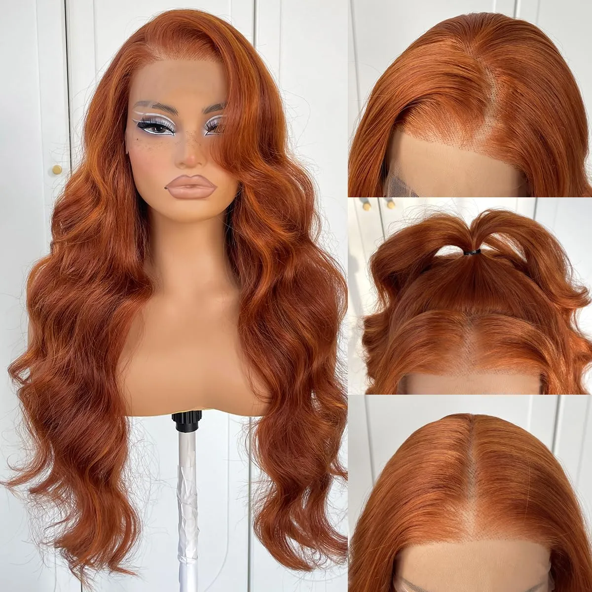 13x6 Glueless Ginger Wig Orange Synthetic HD Lace Front Wig Pre-Plucked Ginger Body Wave Wear And Go Lace Front Wig For Women