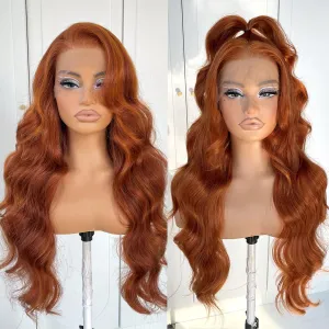 13x6 Glueless Ginger Wig Orange Synthetic HD Lace Front Wig Pre-Plucked Ginger Body Wave Wear And Go Lace Front Wig For Women