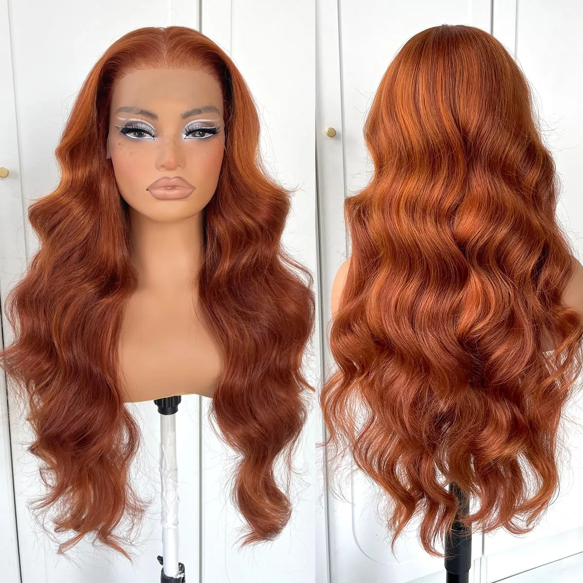13x6 Glueless Ginger Wig Orange Synthetic HD Lace Front Wig Pre-Plucked Ginger Body Wave Wear And Go Lace Front Wig For Women