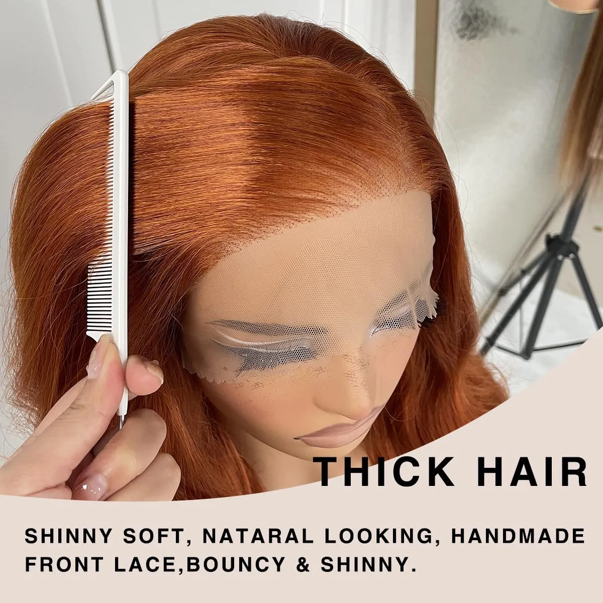 13x6 Glueless Ginger Wig Orange Synthetic HD Lace Front Wig Pre-Plucked Ginger Body Wave Wear And Go Lace Front Wig For Women