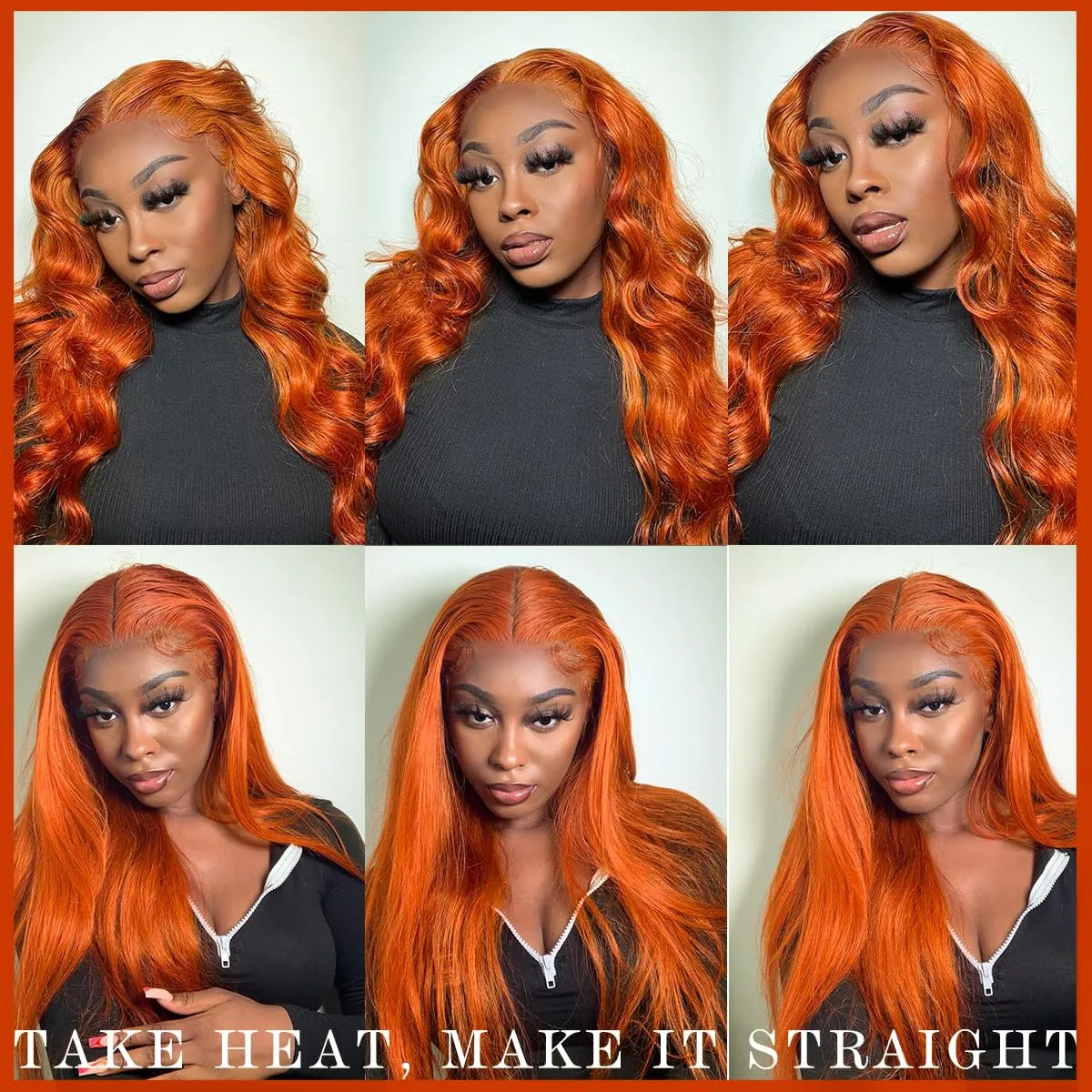 13x6 Glueless Ginger Wig Orange Synthetic HD Lace Front Wig Pre-Plucked Ginger Body Wave Wear And Go Lace Front Wig For Women