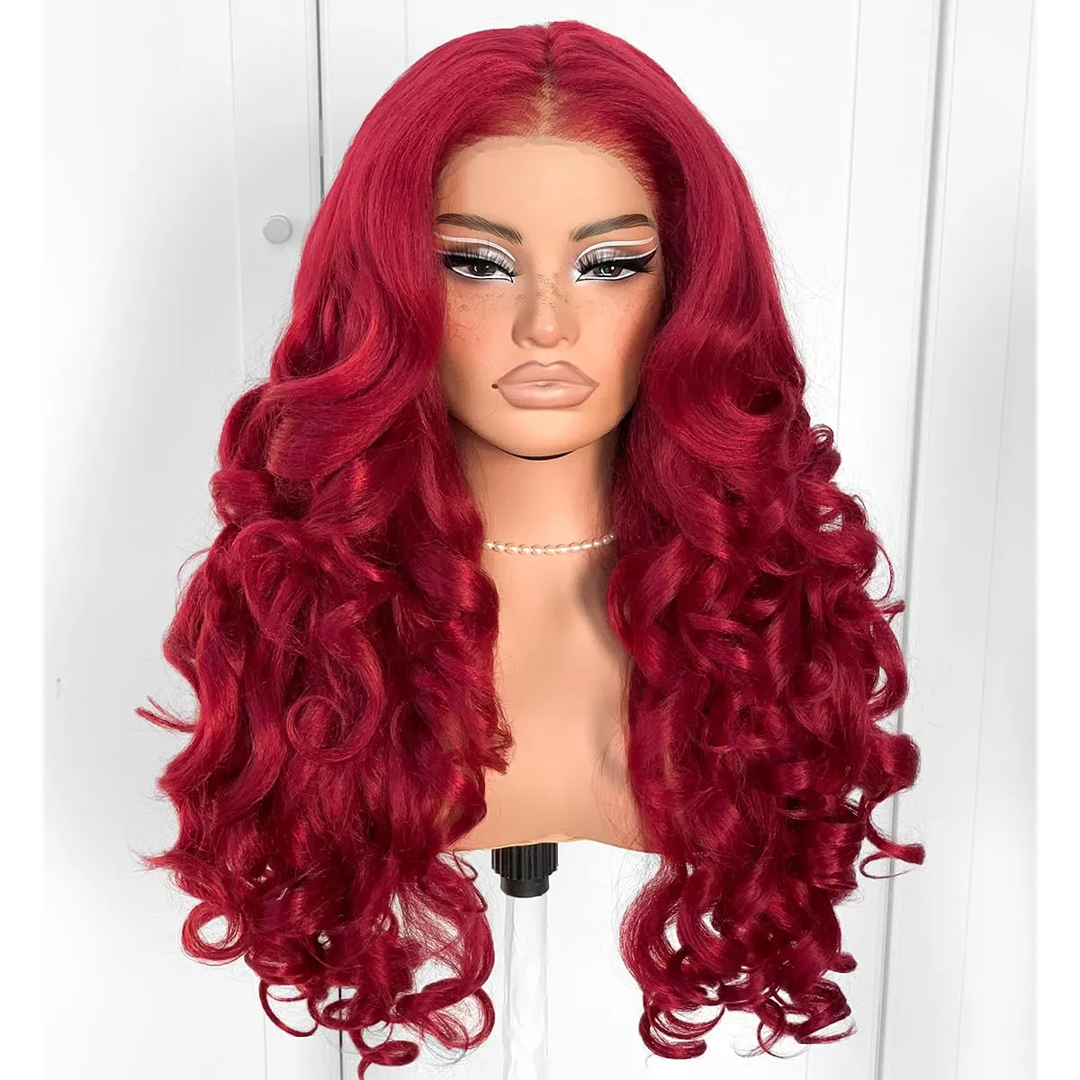 13x6 Glueless Red HD Lace Front Wig Pre-Cut Synthetic Lace Front Wig Pre-Plucked Wear And Go Yaki Crazy Body Wave Wig 99j Burgundy
