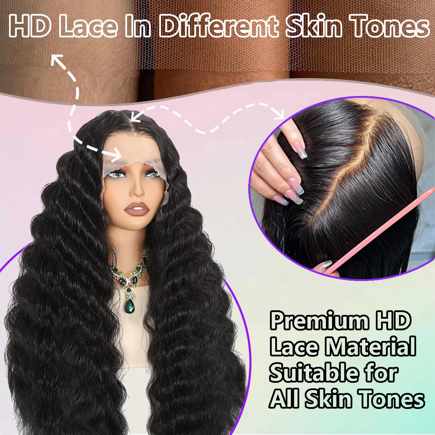 13X6 HD Lace Front Wig,30Inch Glueless Loose Deep Wave Wig Natural Black.Synthetic Lace Front Wigs Human Hair Touch,Vogue Highlight Technology-Premium Fiber & Human Hair Blended.