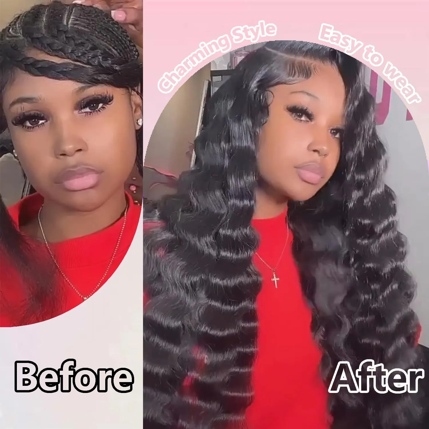 13X6 HD Lace Front Wig,30Inch Glueless Loose Deep Wave Wig Natural Black.Synthetic Lace Front Wigs Human Hair Touch,Vogue Highlight Technology-Premium Fiber & Human Hair Blended.