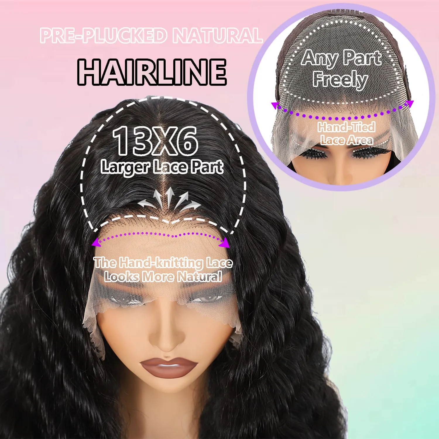 13X6 HD Lace Front Wig,30Inch Glueless Loose Deep Wave Wig Natural Black.Synthetic Lace Front Wigs Human Hair Touch,Vogue Highlight Technology-Premium Fiber & Human Hair Blended.