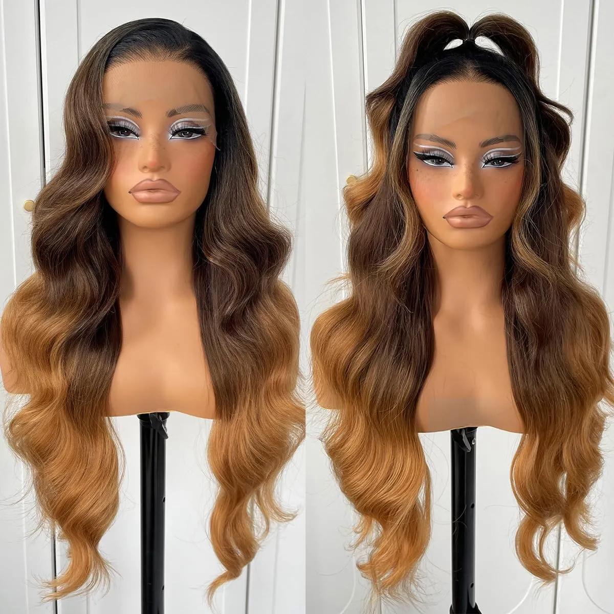 13x6 Ombre HD Lace Front Wig pre plucked Glueless Wear And Go Synthetic Body Wave Lace Front Wigs Highlight Lace Front Wig