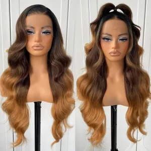 13x6 Ombre HD Lace Front Wig pre plucked Glueless Wear And Go Synthetic Body Wave Lace Front Wigs Highlight Lace Front Wig
