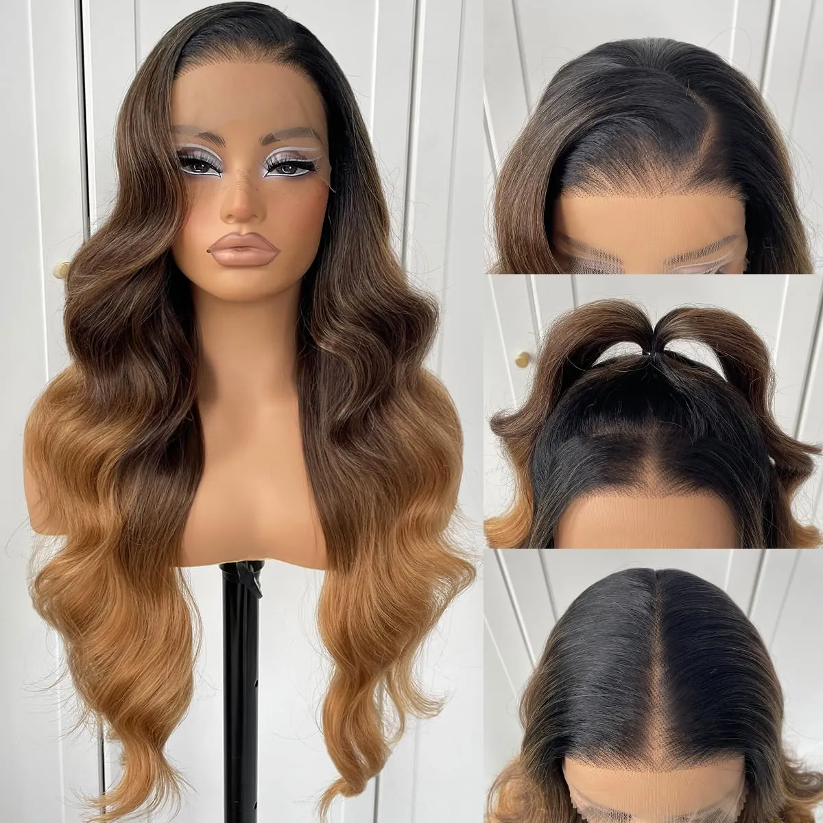 13x6 Ombre HD Lace Front Wig pre plucked Glueless Wear And Go Synthetic Body Wave Lace Front Wigs Highlight Lace Front Wig