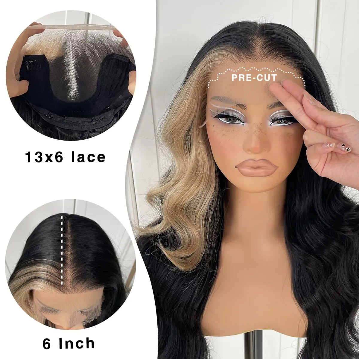 13x6 Skunk Stripe Wig Glueless Lace Front Wigs Pre Plucked Synthetic Body Wave blonde wig Wear and Go lace front wig for black women