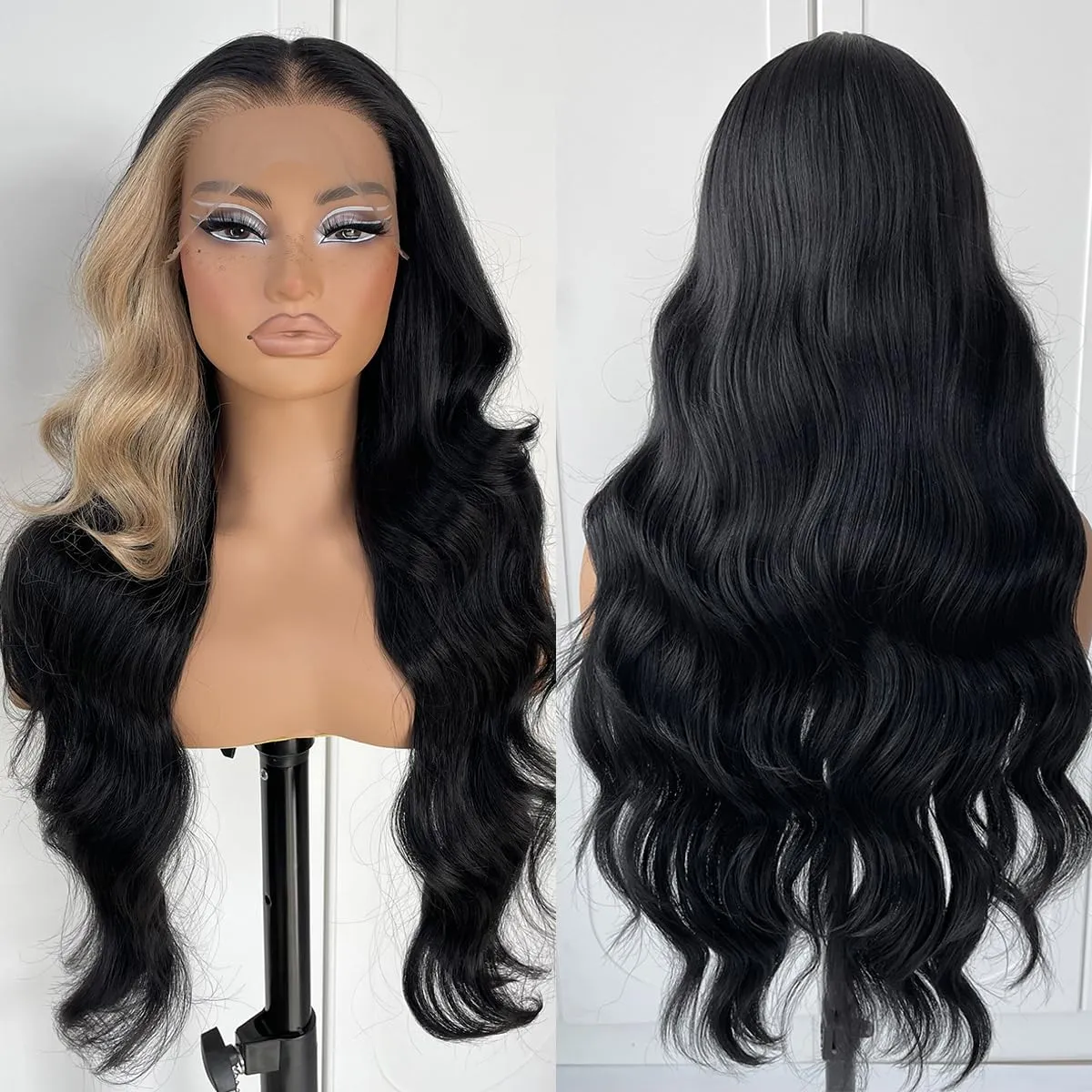 13x6 Skunk Stripe Wig Glueless Lace Front Wigs Pre Plucked Synthetic Body Wave blonde wig Wear and Go lace front wig for black women