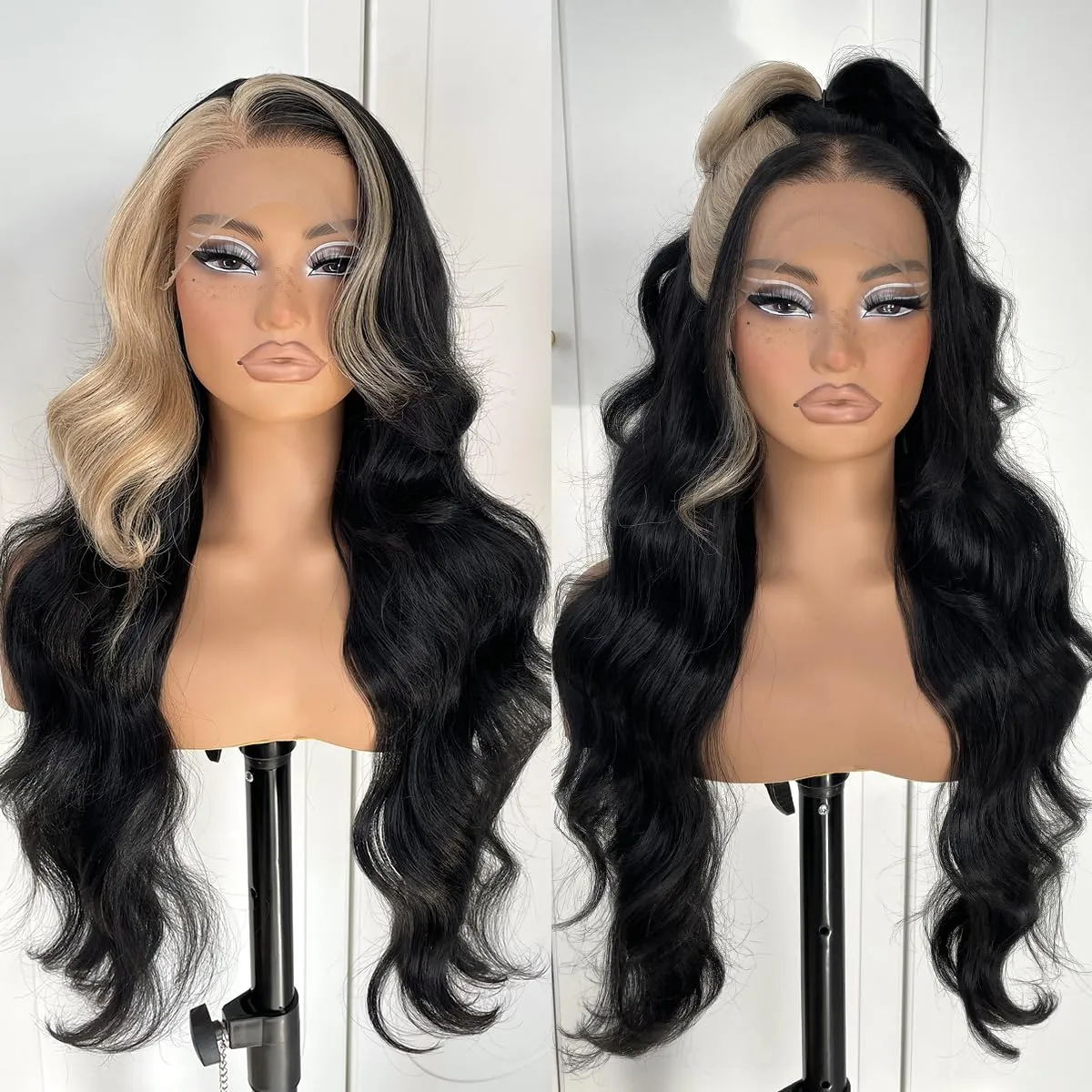 13x6 Skunk Stripe Wig Glueless Lace Front Wigs Pre Plucked Synthetic Body Wave blonde wig Wear and Go lace front wig for black women