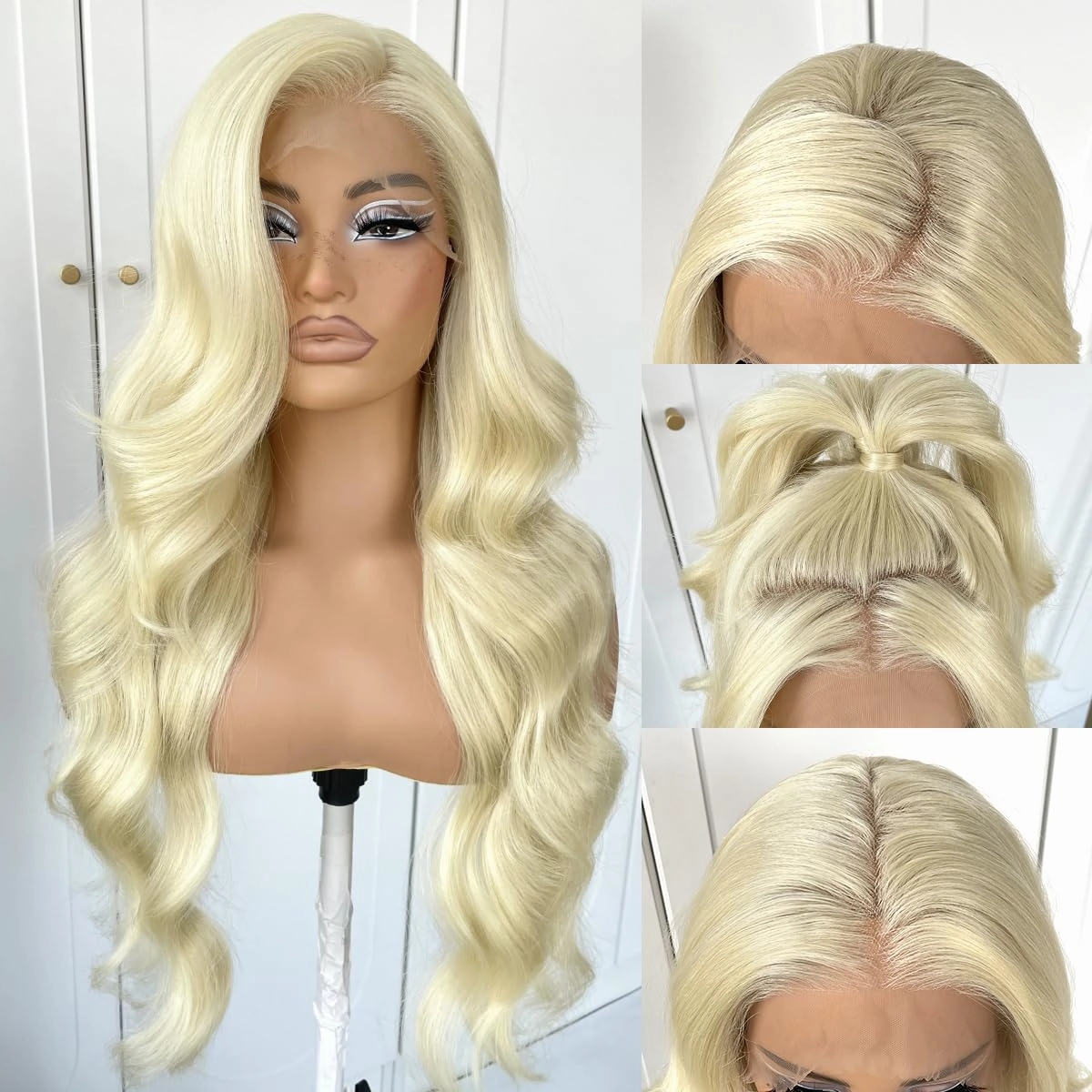 13x6 Blonde HD lace front wig glueless White wigs Synthetic lace front wig pre plucked pre cut 613 body wave Wear And Go Lace front wig For cosplay party