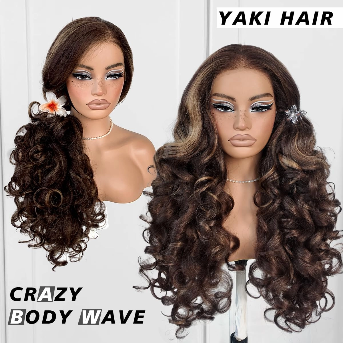 13x6 Glueless HD Lace Front Wigs Pre Plucked Honey Blonde Yaki Synthetic Body Wave Wigs Ready To Wear Highlight Balayage Wig