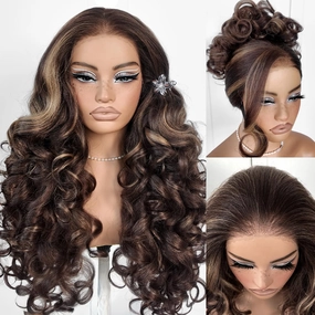 13x6 Glueless HD Lace Front Wigs Pre Plucked Honey Blonde Yaki Synthetic Body Wave Wigs Ready To Wear Highlight Balayage Wig