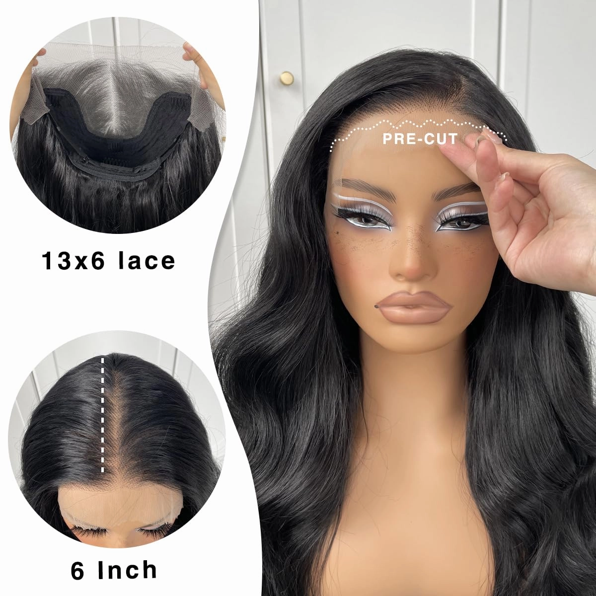 13x6 glueless Lace front wig pre plucked Synthetic Long body wave HD lace front wig Black Wavy Wig with natural hair line
