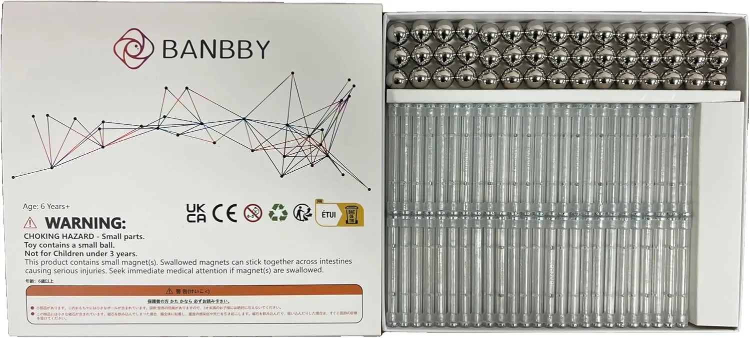 145pcs Magnetic Toys, 2.3" Building Sticks Set for Kids, Magnet Game,Silver