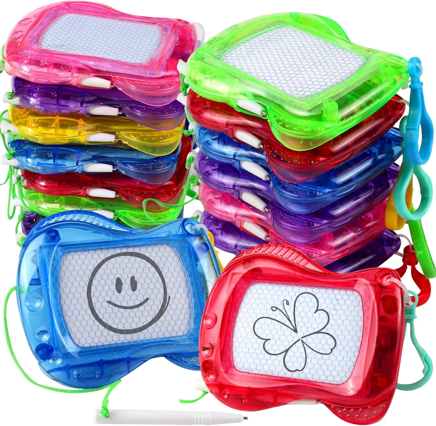 16 Pack Mini Magnetic Drawing Board for Kid(6 Colors), Erasable Doodle Sketch and Writing Pad, Backpack Keychain Clip Doodle Drawing Boards, Birthday Party Favor for Boys and Girls