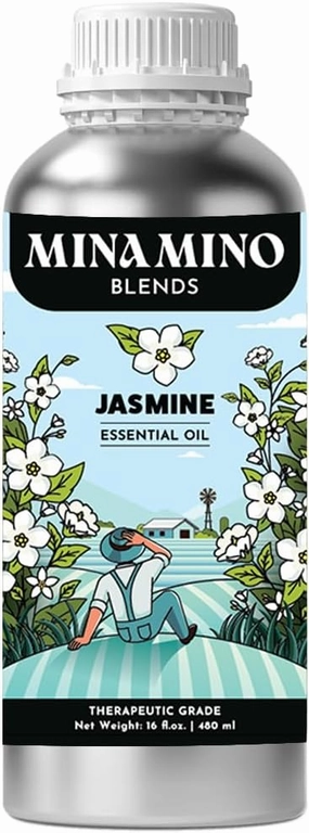 16 fl oz - Jasmine Essential Oil (100% Pure & Natural) Large Aluminum Bottle for Aromatherapy, Diffuser, Candle & Soap Making - Minamino Blends